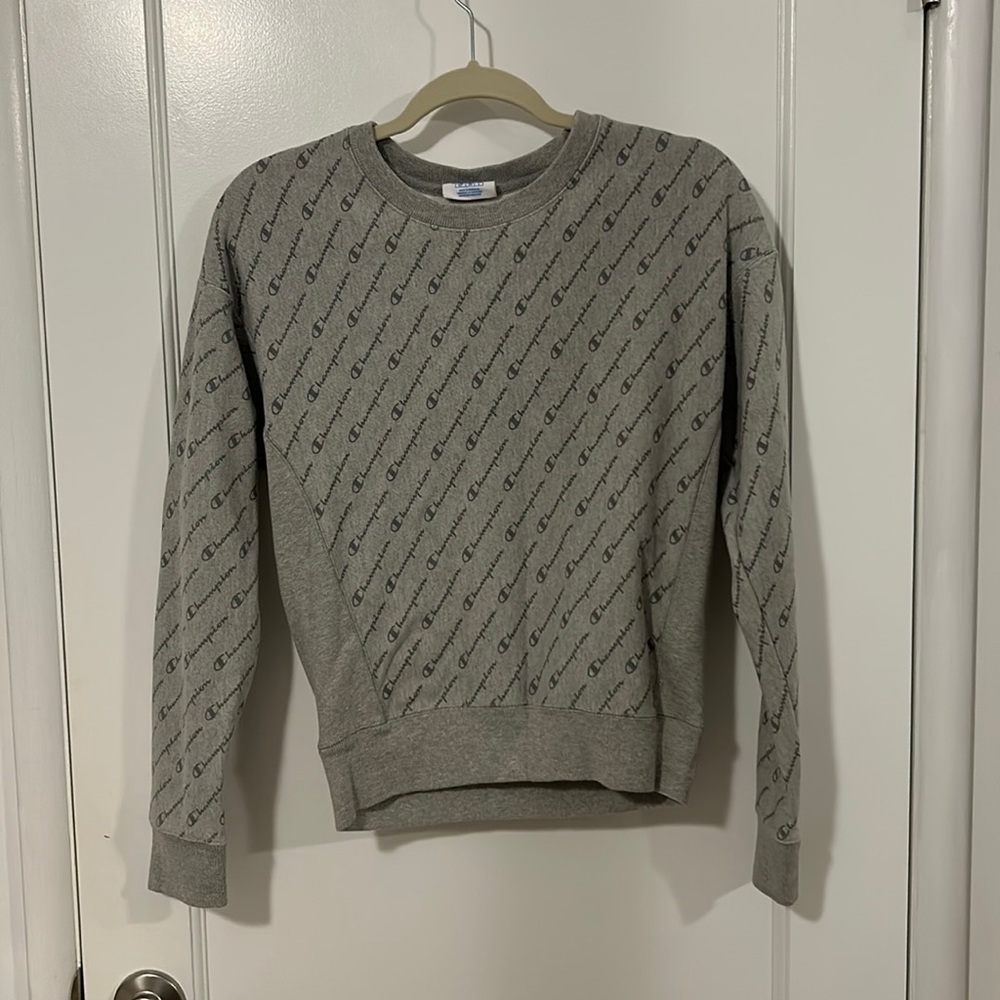 Champion Gray Logo Print Sweatshirt Size Small